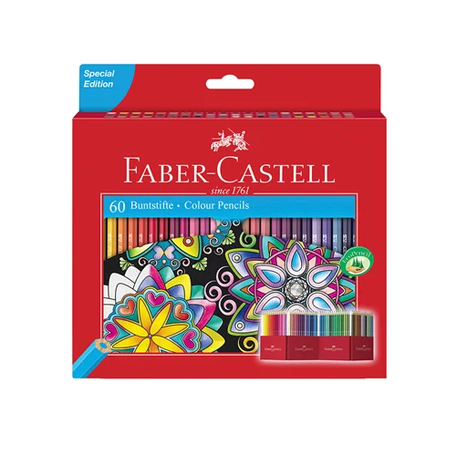مداد رنگی 60 رنگ شش ضلعی جعبه مقوایی فابر کاستل