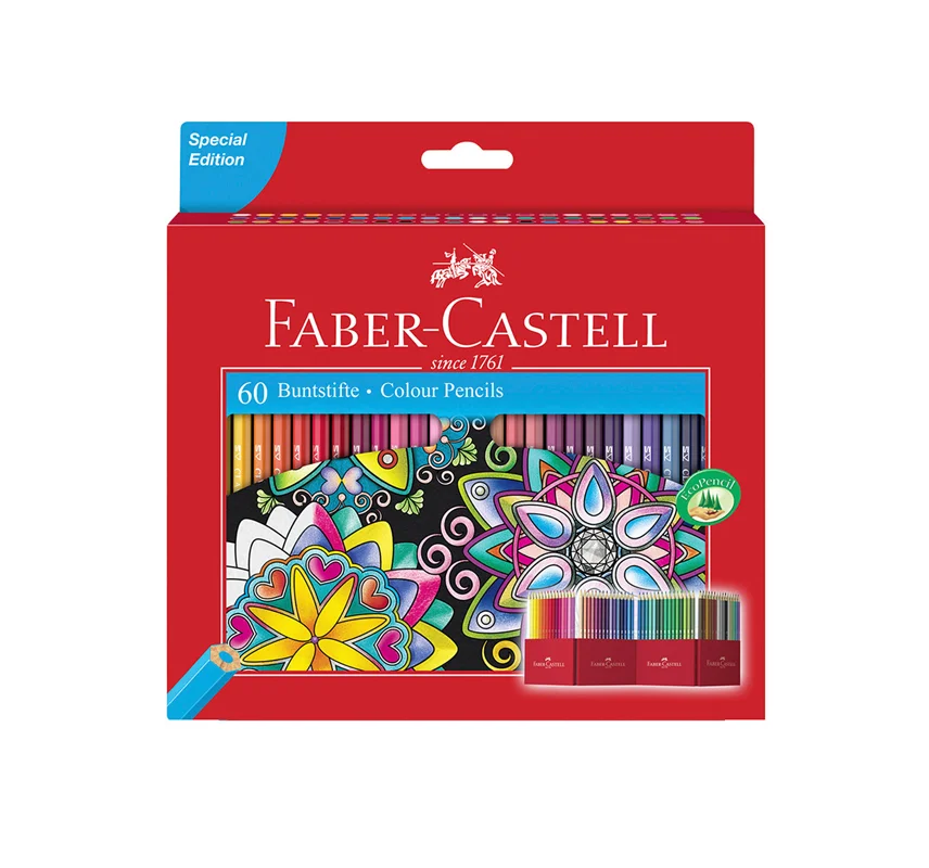 مداد رنگی 60 رنگ شش ضلعی جعبه مقوایی فابر کاستل