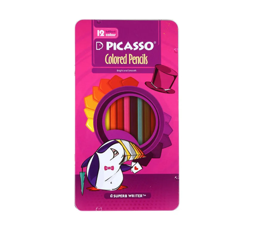 مداد رنگی 12 رنگ جعبه فلزی پیکاسو