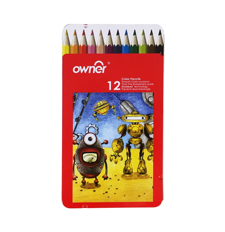 مداد رنگی 12 رنگ جعبه فلزی اونر